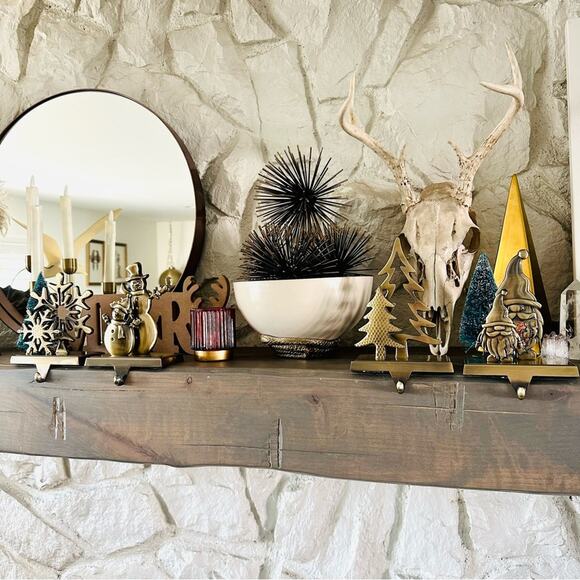 NEW ANTHROPOLOGIE Brass Gold Stocking Holders Snowflake Tree Snowman Gnome Set 4 - Picture 5 of 16